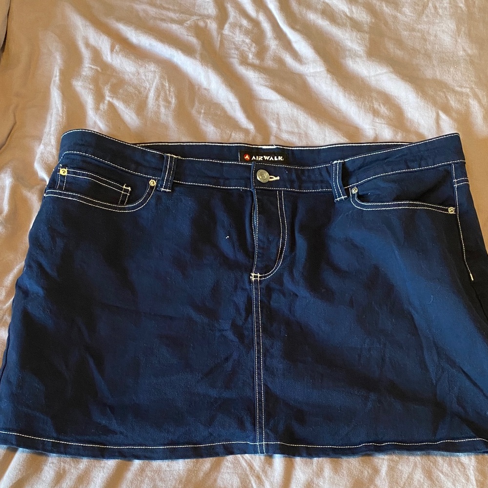 Airwalk Navy Blue Denim Mini Skirt with Contrast Stitching